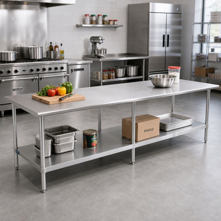 Product image #2 for Sapphire Manufacturing 120 Inch x 36 Inch Stainless Steel Work Table with Adjustable Undershelf