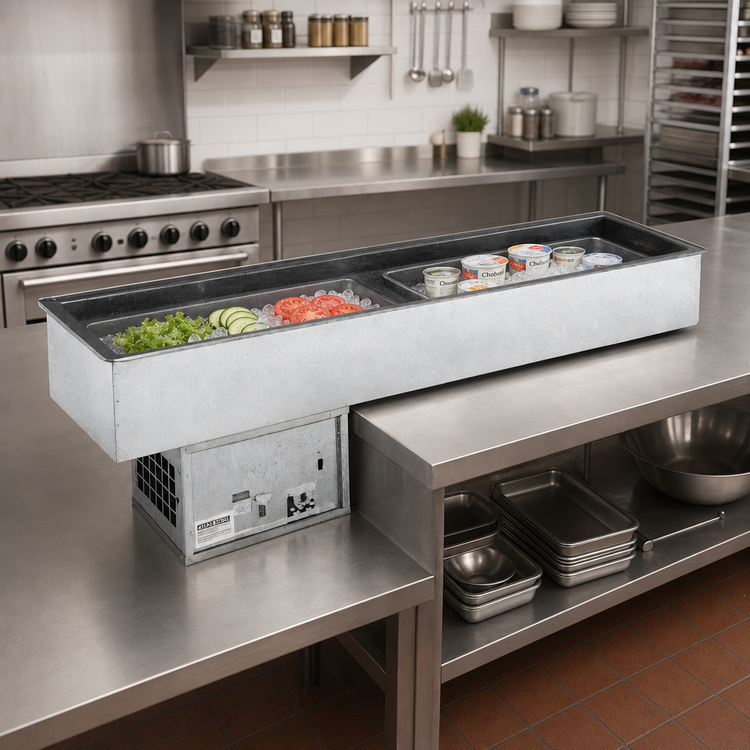 Product image #2 for Atlas Metal RMLX-2 Slim-Line 2-Pan Remote Refrigerated Drop-In Cold Well with 3-Inch Recessed Top