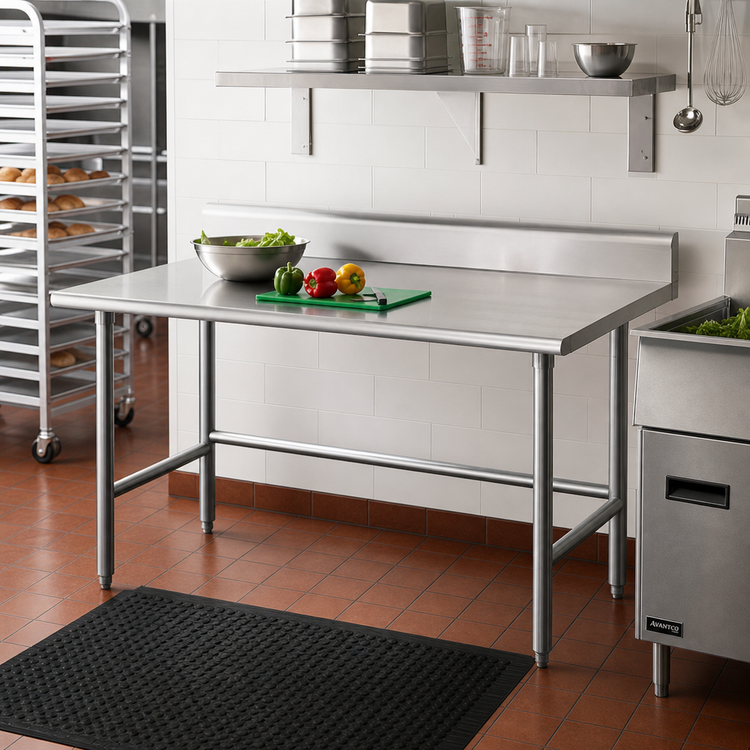 Product image #2 for Advance Tabco TSKG-247 84" x 24" 16 Gauge 430 Stainless Steel Work Table with 5" Backsplash and Open Base