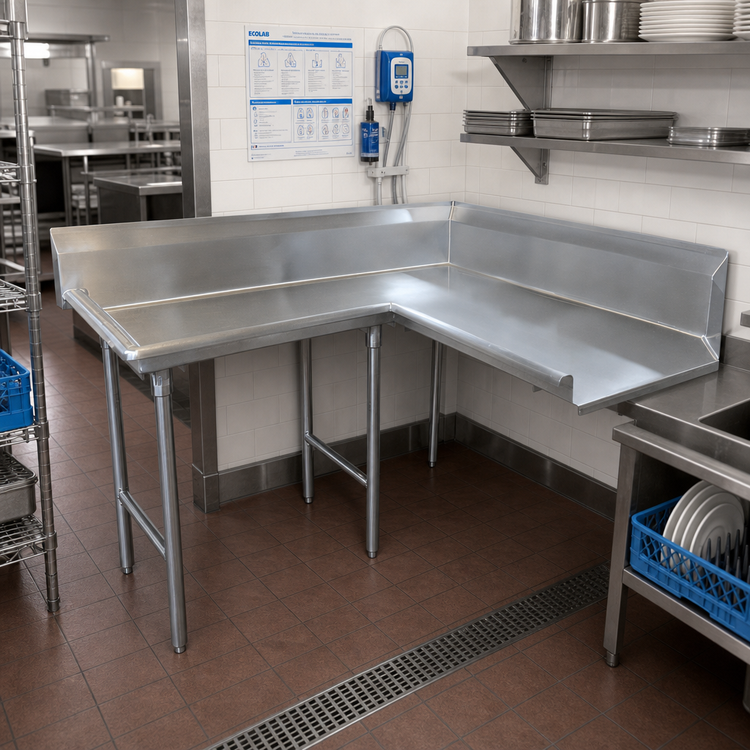 Product image #2 for Advance Tabco Korner Clean Left-Hand L-Shaped Corner Dishtable, 59 Inch, 16 Gauge 304 Stainless Steel