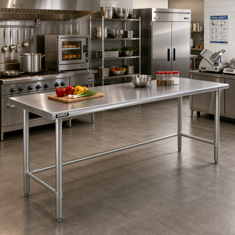 Product image #2 for Eagle Deluxe Series 108 Inch x 30 Inch Stainless Steel Work Table with Flat Top, Open Base