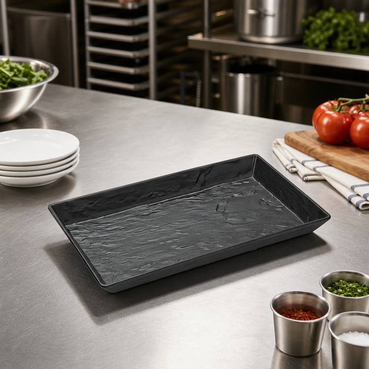 Product image #2 for American Metalcraft Black Faux Slate Melamine Rectangular Serving Tray