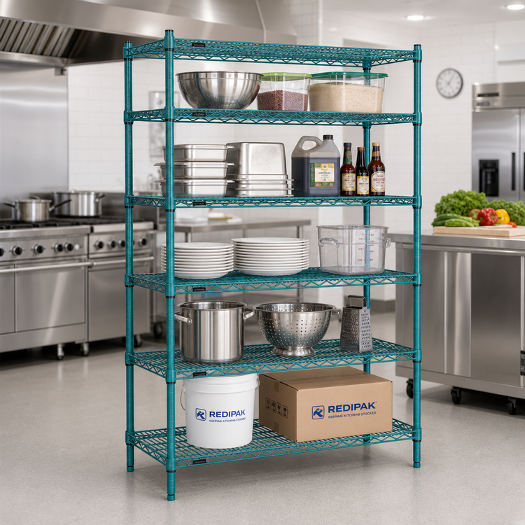 Product image #2 for Redipak 5-Tier Stationary Wire Shelving Unit, 60 x 24 x 74 Inches, Blue-Green Hybrid Epoxy Finish