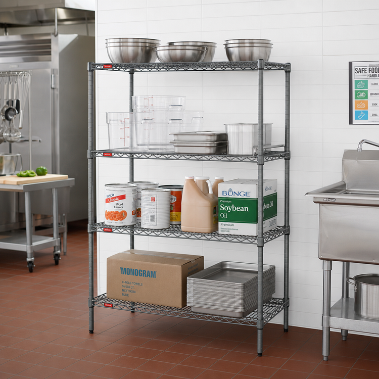 Product image #2 for Eagle Group Valu-Master 4-Tier Starter Wire Shelving Unit, 60 x 24 x 74 Inches, Pewter Gray Epoxy, NSF Listed