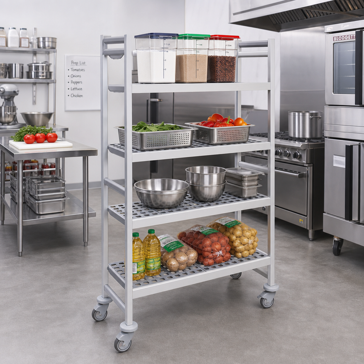 Product image #2 for Fermostock 4-Tier Mobile Shelving Unit with Removable Polymer Inserts, 26"W x 22"D x 71"H