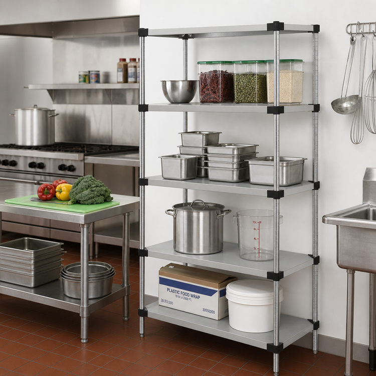 Product image #2 for Quantum 24 x 21 x 74 Inch 304 Stainless Steel Solid Shelving Starter Kit with 4 Shelves