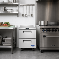 Atosa 27-1/2-Inch Stainless Steel One-Section Worktop Refrigerator with Backsplash and 2 Drawers