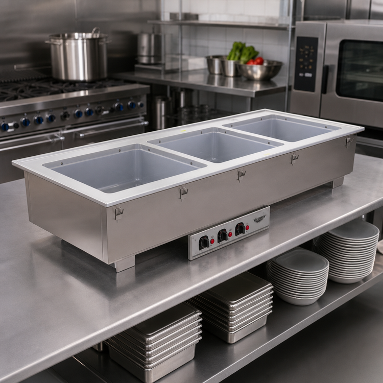 Product image #2 for Vollrath Short-Sided 3-Pan Drop-In Insulated Hot Well with Thermostatic Controls and Standard Drain