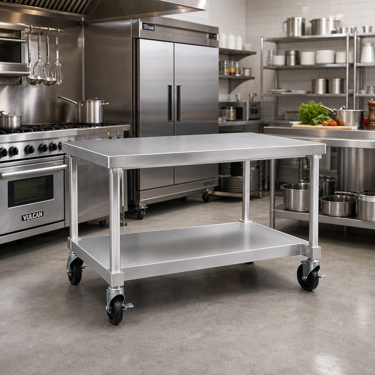 Product image #2 for New Age 60-Inch Mobile Aluminum Equipment Stand with Marine Edge 12-Gauge Top and Undershelf