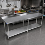 Thumbnail image #2 for BK Resources VTTR-8430 84 x 30 Inch 18-Gauge 430 Stainless Steel Work Table with Rear Riser and Adjustable Galvanized Undershelf