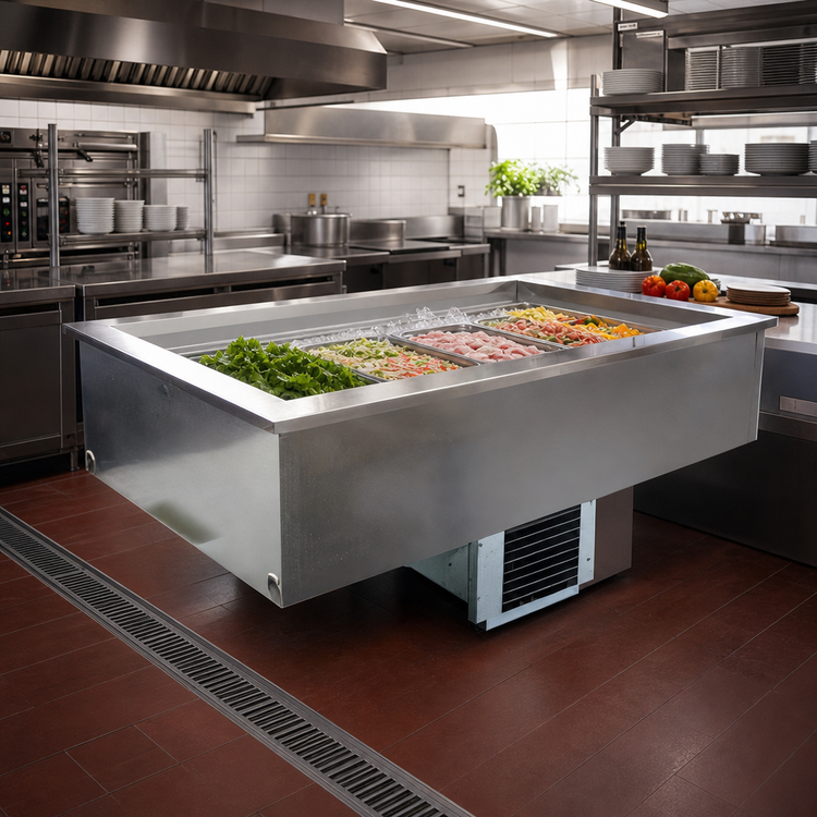 Product image #2 for Delfield Drop-In Self-Contained Refrigerated Cold Well, 6 Full-Size Pans, 8-Inch Deep, 81-3/4 Inch W x 26 Inch D
