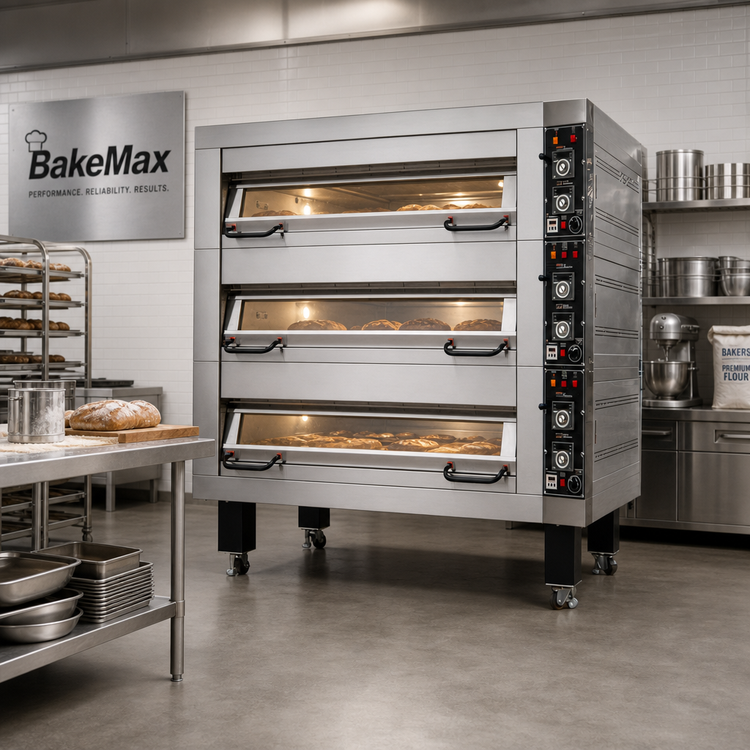 Product image #2 for BakeMax Triple Deck Electric Artisan Stone Deck Oven, 4-Pan Wide