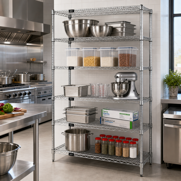 Product image #2 for Quantum 48"W x 24"D x 86"H Stationary Wire Shelving Starter Kit, 5 Shelves, 304 Stainless Steel