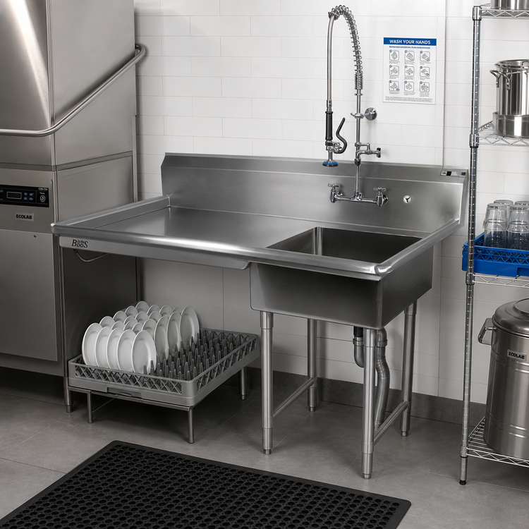 Product image #2 for John Boos Straight Soiled Undercounter Dishtable with Right-to-Left Operation and Integrated Pre-Rinse Sink