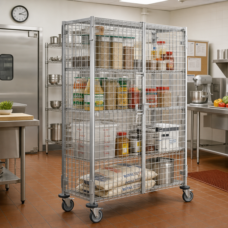 Product image #2 for Metro Super Erecta qwikSLOT Mobile Chrome-Plated Wire Security Cage, 52-3/4 x 27-1/4 x 68-1/2 Inches