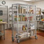 Thumbnail image #2 for Metro Super Erecta qwikSLOT SEC55ECQ Mobile Chrome-Plated Wire Security Cage, 52-3/4"W x 27-1/4"D x 68-1/2"H