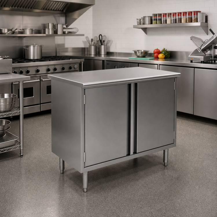 Product image #2 for Eagle Spec-Master Enclosed Base Work Table with Hinged Doors, 48 x 30 Inch, 14-Gauge 304 Stainless Steel Top