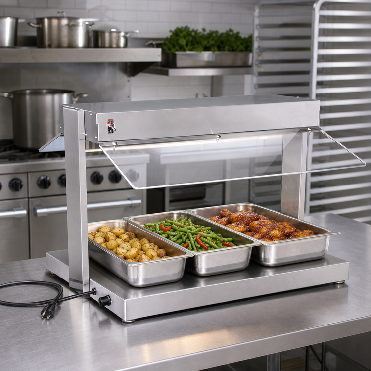 Product image #2 for BK Resources 304 Stainless Steel Heated Base Buffet Warmer with Sneeze Guards and Display Light
