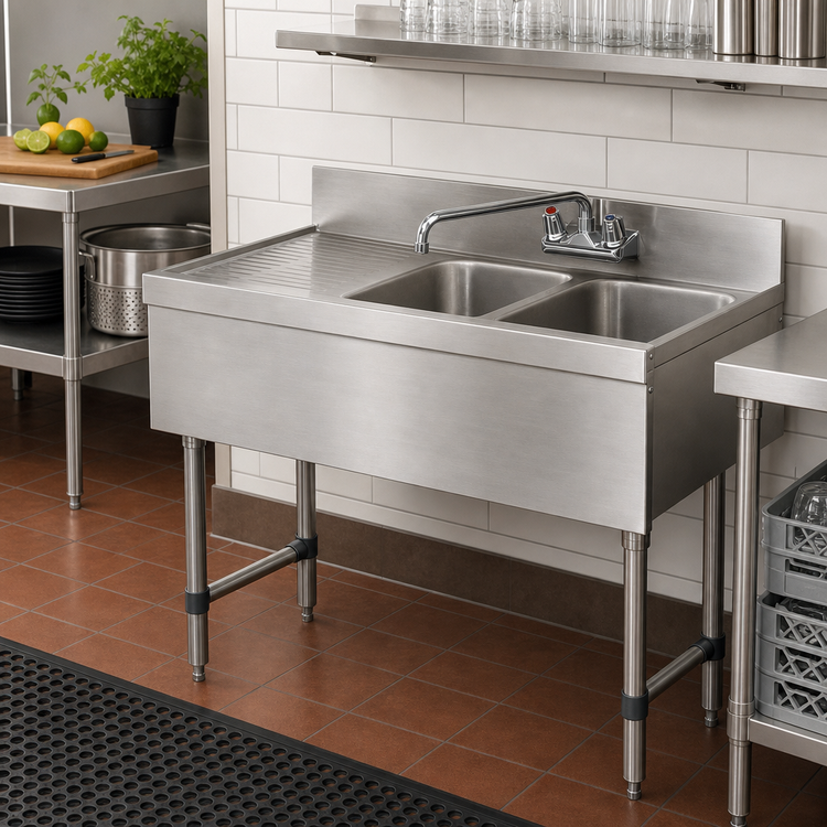 Product image #2 for Advance Tabco Special Value Series 36-Inch 2-Compartment Stainless Steel Bar Sink with Left Drainboard and Splash-Mounted Faucet