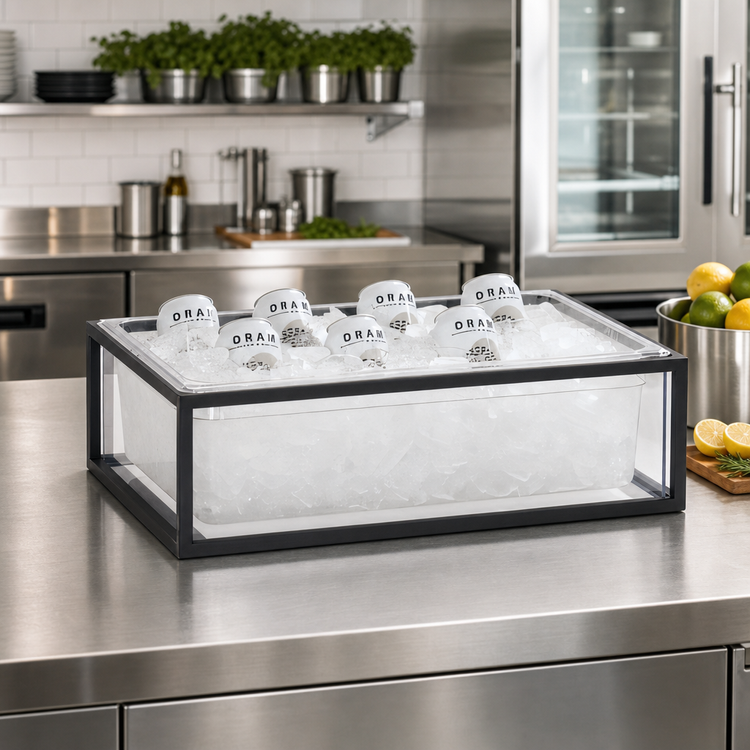 Product image #3 for Cal-Mil Milo Black Powder Coated Metal Ice Housing with Clear Polycarbonate Pan and Liner, 12 x 20 x 7 Inches