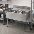 Thumbnail image #3 for Perlick Corporation Top Shelf TSF36M3 Three-Compartment Stainless Steel Underbar Sink, 36 x 24 Inches, 6-Inch Backsplash, No Drainboards