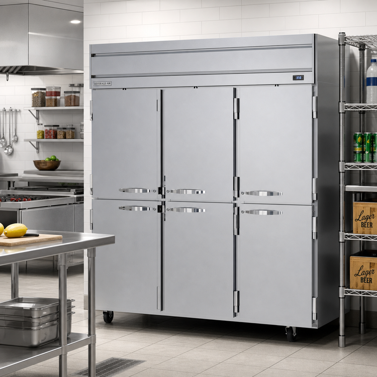 Product image #2 for Beverage-Air Horizon Series Three-Section Top-Mount Reach-In Refrigerator with Six Half-Solid Doors, 71.52 Cu. Ft.