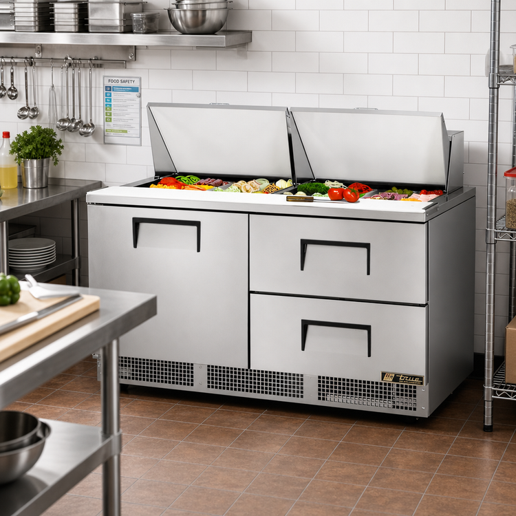 Product image #2 for True 64-Inch Two-Section Sandwich/Salad Prep Table with 1 Door and 2 Drawers