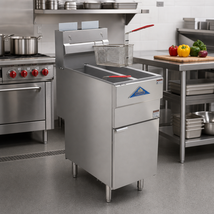 Product image #2 for Comstock-Castle Castle Series GF120T Floor Model Tube-Type Gas Deep Fryer, 15.5-Inch Wide, Dual 25 lb. Tanks