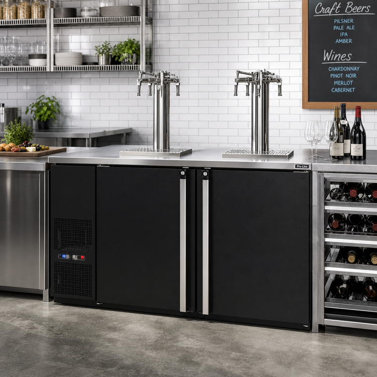 Product image #2 for Pro-Line E-Series Dual Temperature Wine Cooler Dispenser, 2-Section, 59-1/2 Inch Wide, Self-Contained, 8 1/6 Barrel Capacity