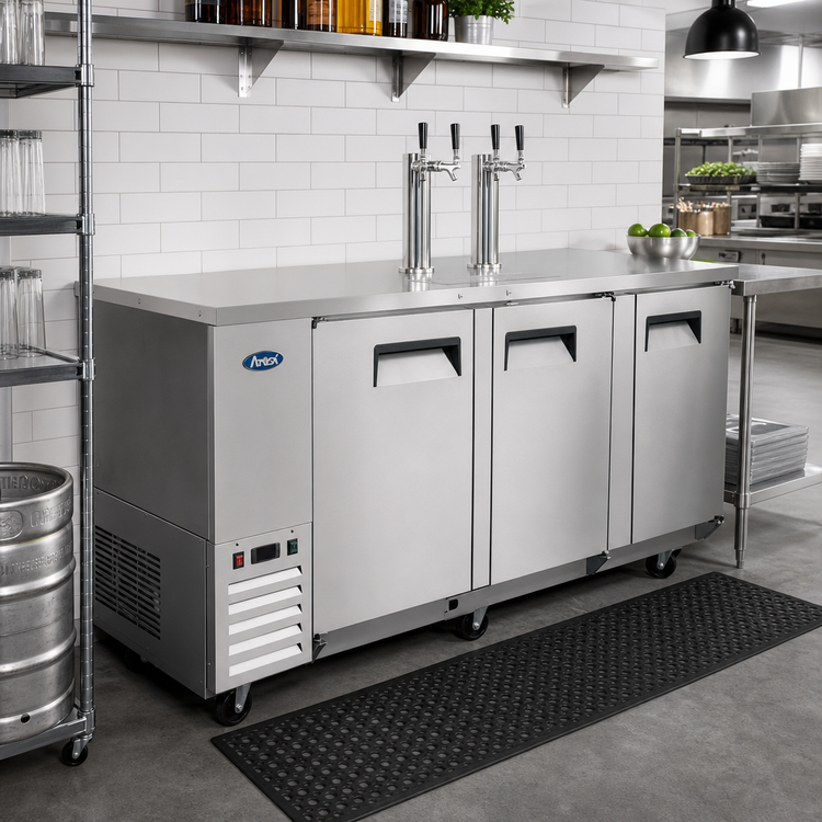 Product image #3 for Atosa 3-Door Self-Contained Direct Draw Draft Beer Cooler, 4 Half-Barrel Capacity, Stainless Steel