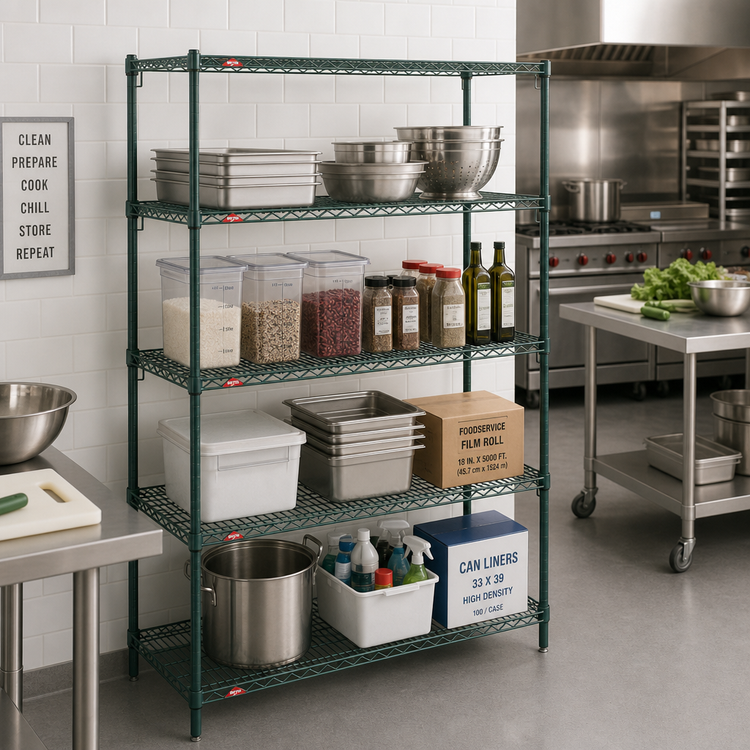 Product image #3 for Metro Super Erecta Super Adjustable Stationary 4-Shelf Starter Wire Shelving Unit, 30 x 21 x 63 Inches, Metroseal 3 Green Epoxy Finish