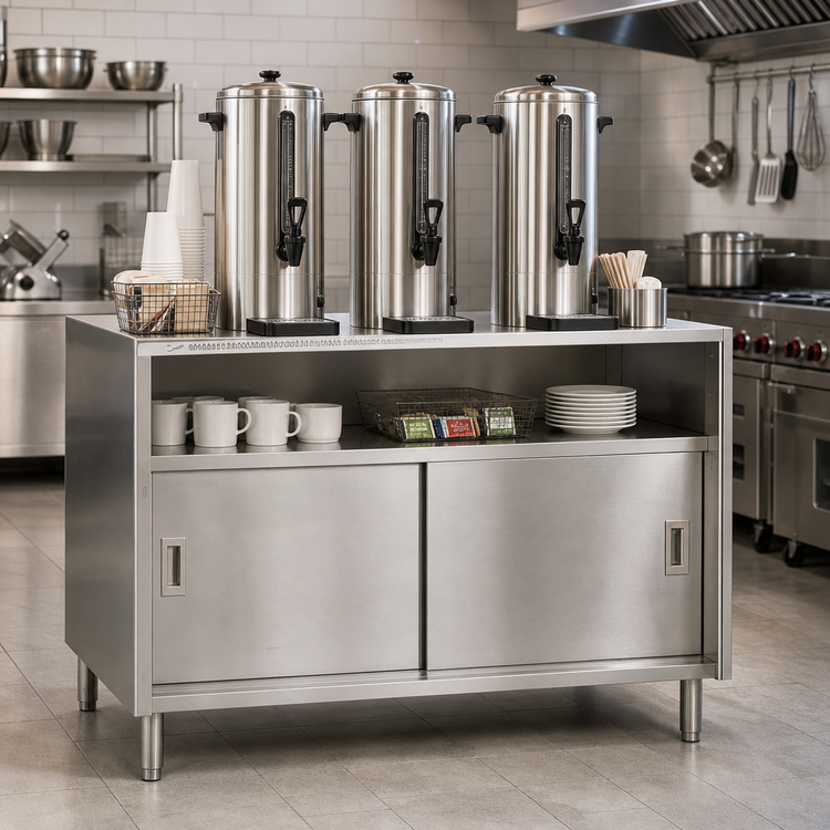 Product image #2 for Spec-Master 48-Inch Stainless Steel Beverage Urn Stand with Enclosed Base and Open Shelf