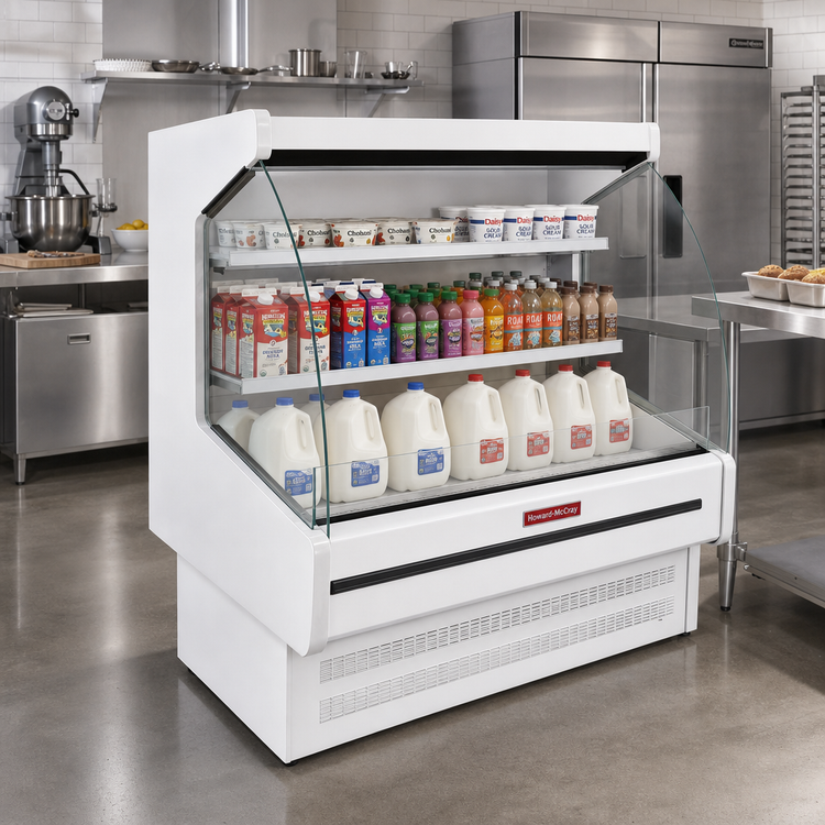 Product image #3 for Howard-McCray 40E Series Dairy Curved End Open-Air Merchandiser, 51 Inch W, Self-Contained Refrigeration, White, 2-Shelf