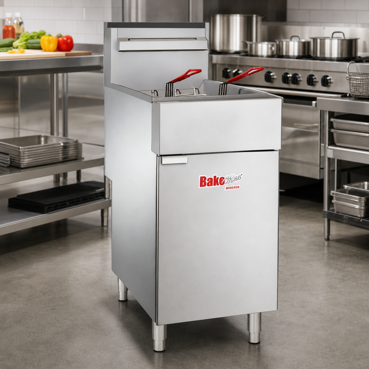 Product image #2 for BakeMax BAKEG50 Natural Gas Floor Model Fryer, 50 lb. Capacity, 120,000 BTU
