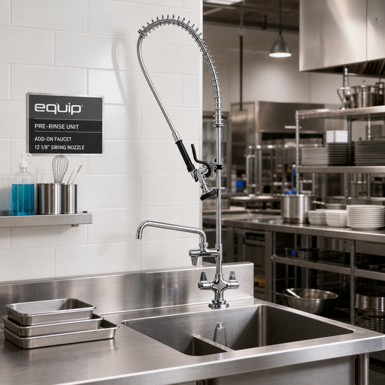 Product image #2 for Equip Single-Hole Deck Mount Pre-Rinse Unit with 12 1/8-Inch Swing Nozzle and Add-On Faucet