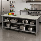 Thumbnail image #2 for John Boos EBOP3-3096 96-Inch x 30-Inch Reversible 3/4-Inch HDPE Poly Top Work Table with Open Front Stainless Steel Cabinet Base and Undershelf