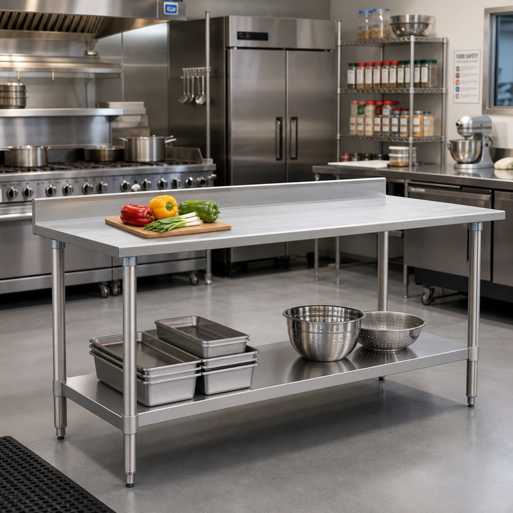 Product image #2 for Spec-Master 72-Inch x 36-Inch Stainless Steel Work Table with Adjustable Undershelf and Rear Up-Turn