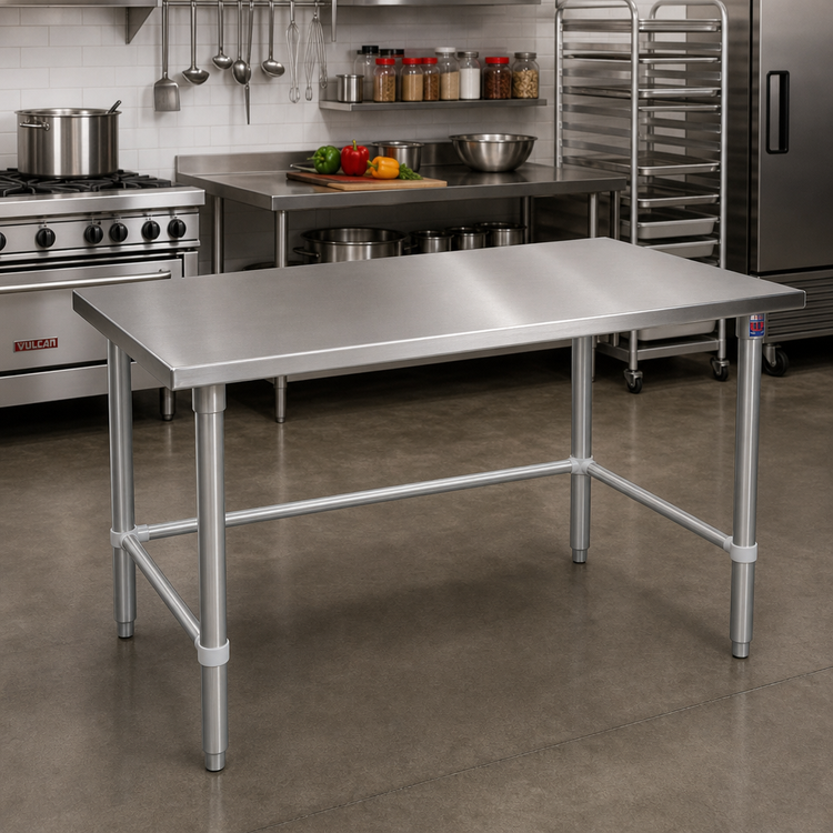 Product image #2 for John Boos Stallion 48 x 36 Inch 14-Gauge Stainless Steel Flat Top Work Table with Galvanized Base and Safety Edge