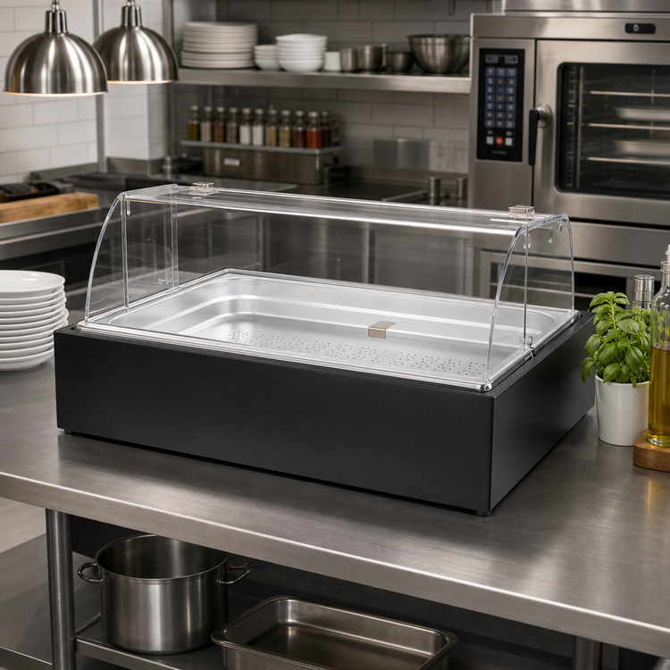 Product image #2 for Vollrath Cubic Full-Size Wood Buffet Base, Black