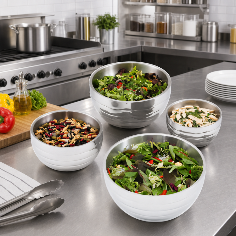 Product image #2 for Vollrath Angled Beehive Insulated Double-Wall Serving Bowl, 3.7 Quart, 18/8 Stainless Steel