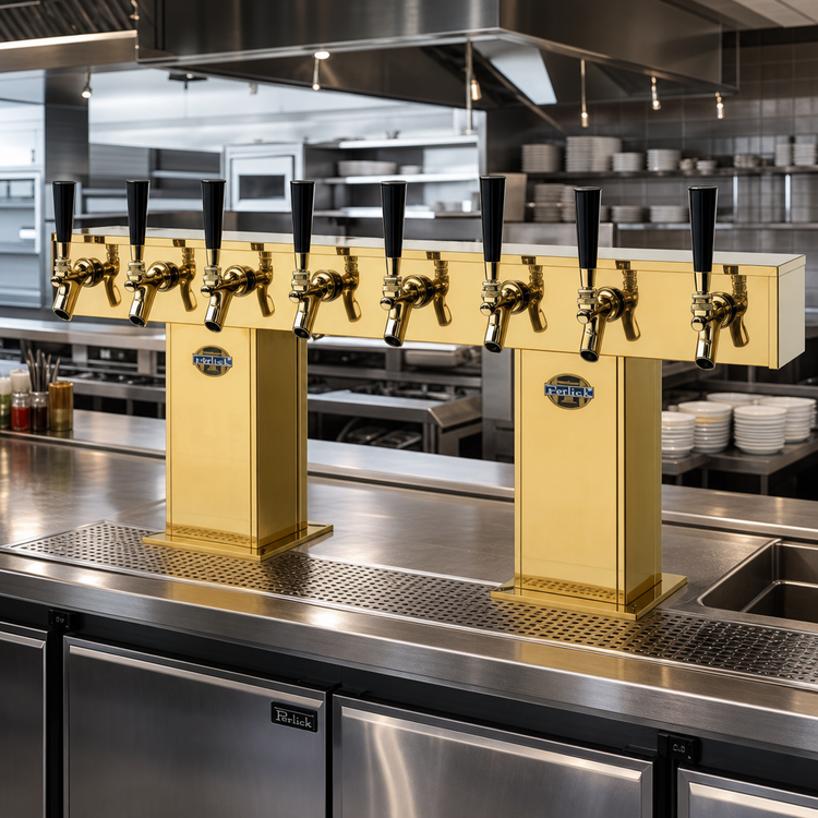 Product image #2 for Perlick Extra High Countertop Bridge Tee Glycol-Cooled Draft Beer Tower, Tarnish-Free Brass, 24 Faucets