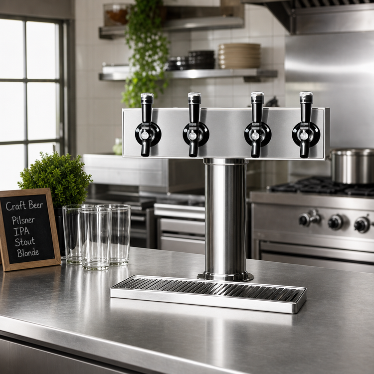 Product image #2 for Spec-Bar Stainless Steel Countertop Beer Dispenser with Drip Tray, 4 Faucets, 16-Inch Working Height