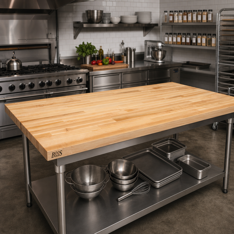 Product image #2 for John Boos Boos Block 60" x 25" Blended Edge Grain Northern Hard Rock Maple Kitchen Countertop, Penetrating Oil Finish