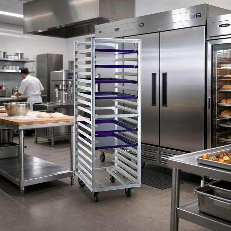 Product image #2 for New Age Heavy-Duty Open Frame Roll-In Refrigerator/Proofer Rack for 18 x 26 Pans, 18-Pan Capacity, End Load