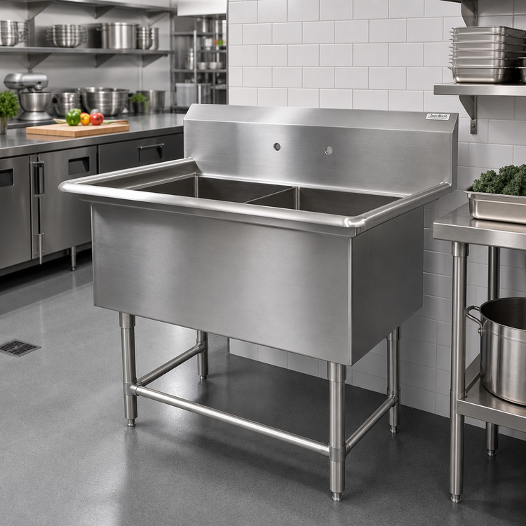 Product image #2 for John Boos Pro-Bowl 2-Compartment Stainless Steel Commercial Sink with Boxed Backsplash