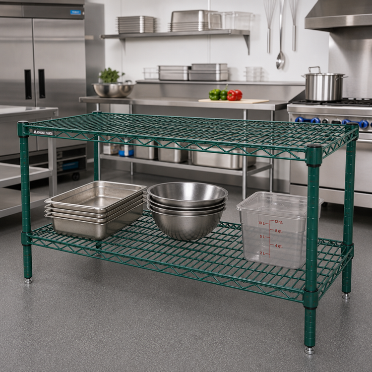 Product image #3 for Advance Tabco Special Value Series Heavy-Duty Green Epoxy-Coated Wire Shelf, 48 x 24 Inches