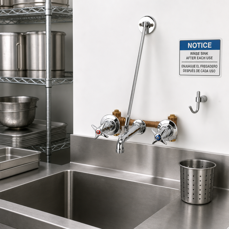 Product image #2 for T&S Brass B-0699-ST 8-Inch Wall Mount Concealed Bypass Mixing Valve Service Sink Fitting with Vacuum Breaker Nozzle and Pail Hook