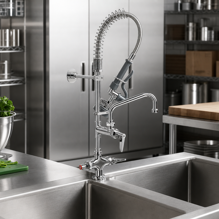 Product image #2 for T&S Brass Mini Pre-Rinse Faucet Unit, Deck Mount, Single-Hole, 8-Inch Swing Nozzle, Lever Handles
