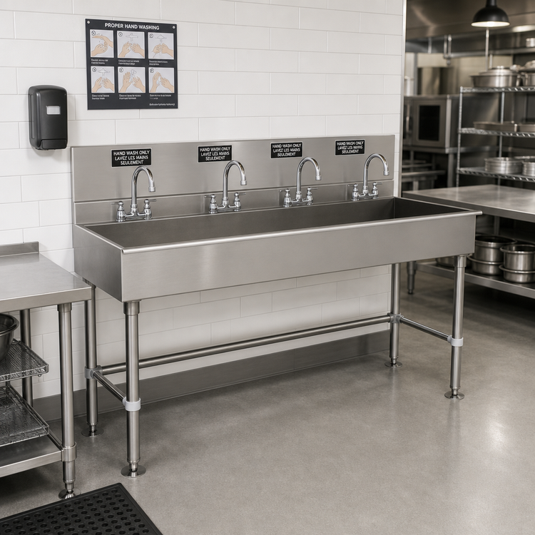 Product image #2 for Advance Tabco 4-Station Freestanding Multiwash Hand Wash Sink with 4 Faucets, 96-Inch 304 Stainless Steel