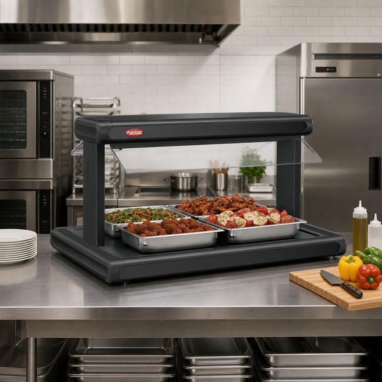 Product image #2 for Hatco Glo-Ray® 36-Inch Self-Service Pass-Thru Buffet Warmer with Heated Base and Double Acrylic Sneeze Guards